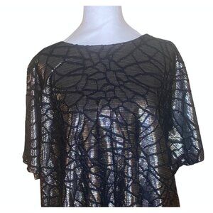 Alfani Metallic Black & Silver Top 3X Short Sleeve Holiday Party‎ Celebration